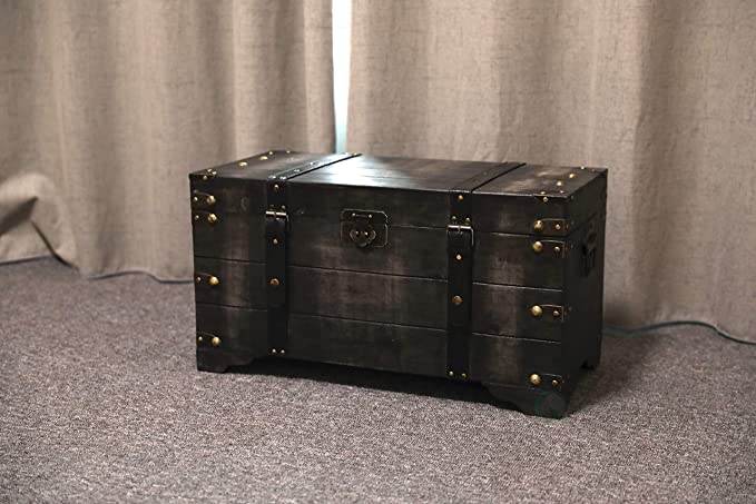 Distressed Black Medium Wooden Storage Trunk (1)