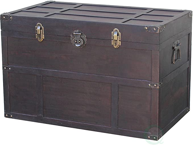 large vintage wooden storage trunk chest